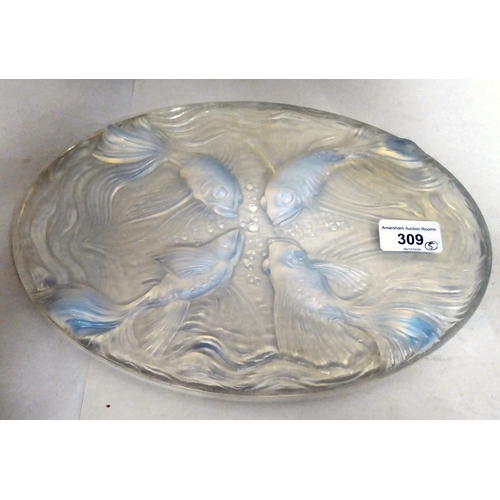 309 - A Verlys iridescent glass plaque, moulded in relief with fish  12