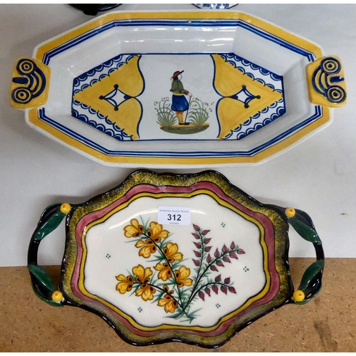 312 - Ceramics: to include a Quimper pottery dish of oval form, decorated with floral sprigs  12