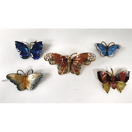 345 - Decorative items and personal ornament: to include enamelled butterfly brooches