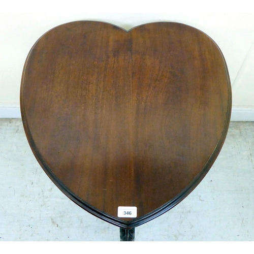 346 - An Edwardian mahogany heart shape occasional table, the top with a carved and shaped apron, raised o... 