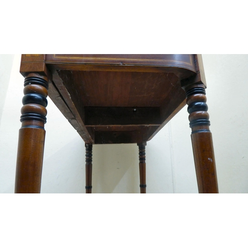 350 - A 19thC mahogany and satinwood inlaid, D-shape card table with a green baize lined interior, raised ... 