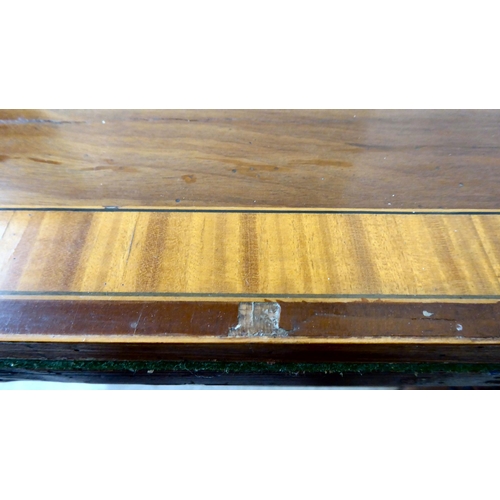 350 - A 19thC mahogany and satinwood inlaid, D-shape card table with a green baize lined interior, raised ... 