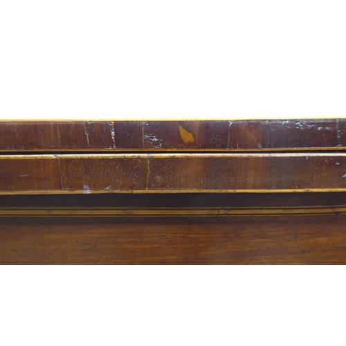 350 - A 19thC mahogany and satinwood inlaid, D-shape card table with a green baize lined interior, raised ... 