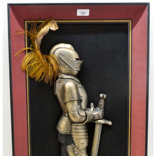 357 - A composition three dimensional wall plaque, depicting a knight in armour  33