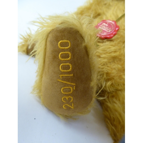 36 - A Herman Original golden plush covered mohair Teddy bear with a mobile head, limbs, a stitched nose ... 