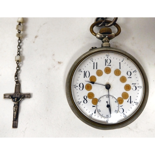 367 - A mixed lot: to include an early 20thC French base metal cased pocket watch, faced by an enamelled A... 