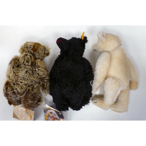 369 - Three Steiff Classic Teddy bears, viz. one black, one blonde and one shaggy with mobile heads and li... 