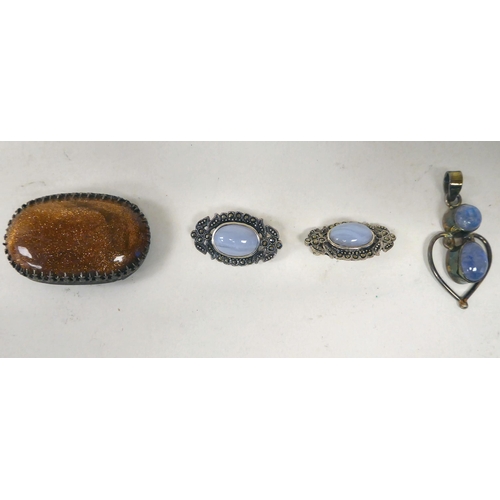 370 - Items of personal ornament: to include stone set, silver coloured metal pendants