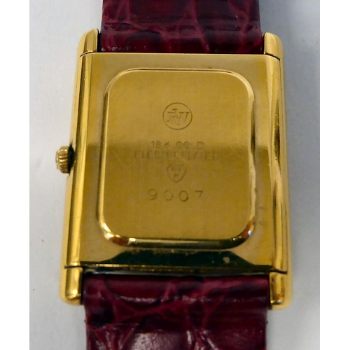 375 - A Raymond Weil yellow metal cased wristwatch, on a dedicated red hide strap