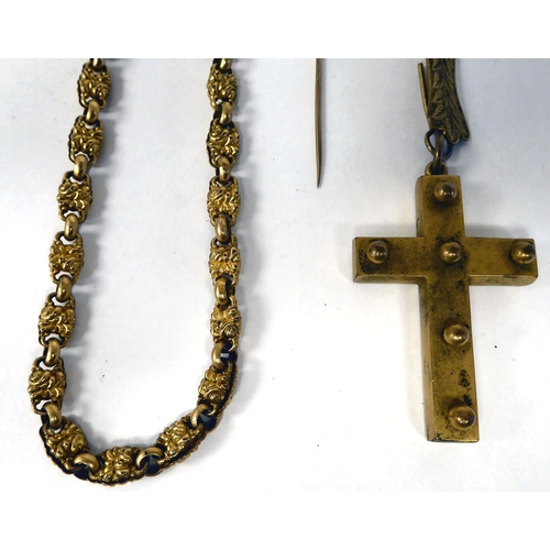 378 - Items of personal ornament: to include a yellow metal stickpin; and pendant cross