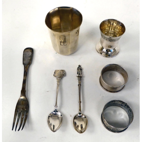 379 - Silver coloured and white metal collectables: to include a French beaker of octagonal form