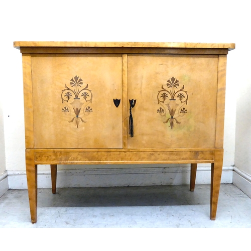 390 - A modern Emanuel Petersen maple veneered cabinet, comprising a pair of full-height doors with inlaid... 