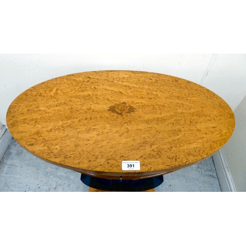 391 - A modern Egyptian Biedermeier style bleached, maple veneered and black lacquered, oval vanity table,... 