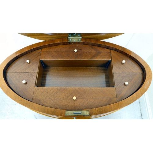 391 - A modern Egyptian Biedermeier style bleached, maple veneered and black lacquered, oval vanity table,... 