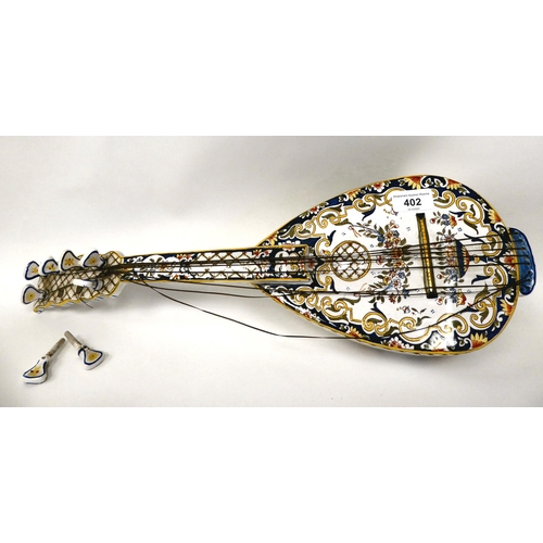 402 - A French faience model of a mandolin  20