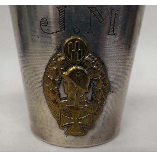 44 - A German SS gilt metal and stainless steel beaker  bears a gilded Nazi emblem and the engraved ... 