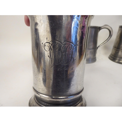 66 - Ten similar 18th and 19thC pewter, quartz size mugs