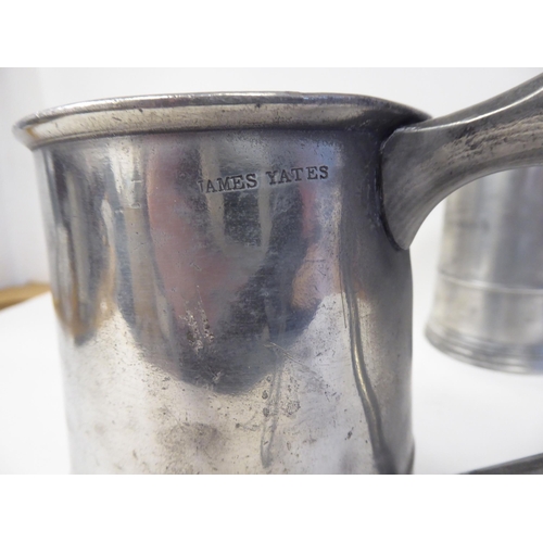 66 - Ten similar 18th and 19thC pewter, quartz size mugs