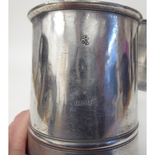 66 - Ten similar 18th and 19thC pewter, quartz size mugs