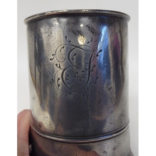 66 - Ten similar 18th and 19thC pewter, quartz size mugs