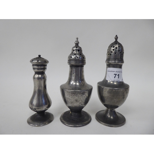 71 - Six various 18th/19thC pewter pedestal design condiments pots