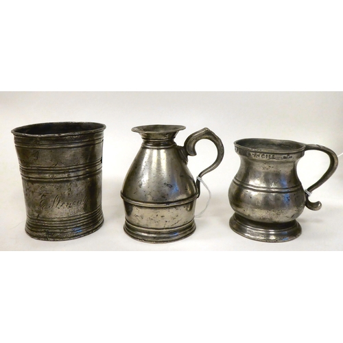 72 - 18th/19thC pewter artefacts: to include a range kettle with an animals head spout; and a pewter inkw... 