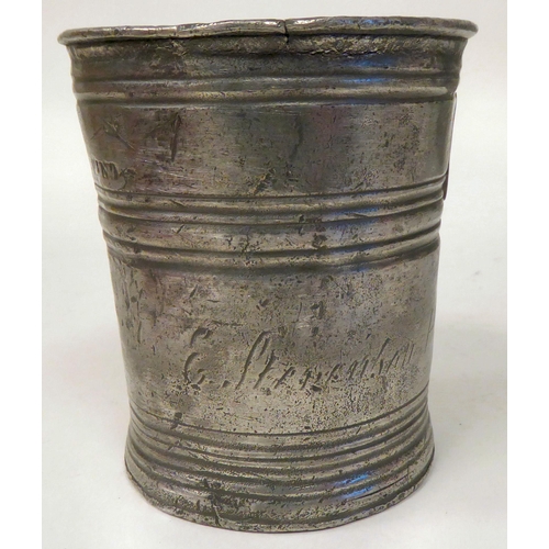 72 - 18th/19thC pewter artefacts: to include a range kettle with an animals head spout; and a pewter inkw... 