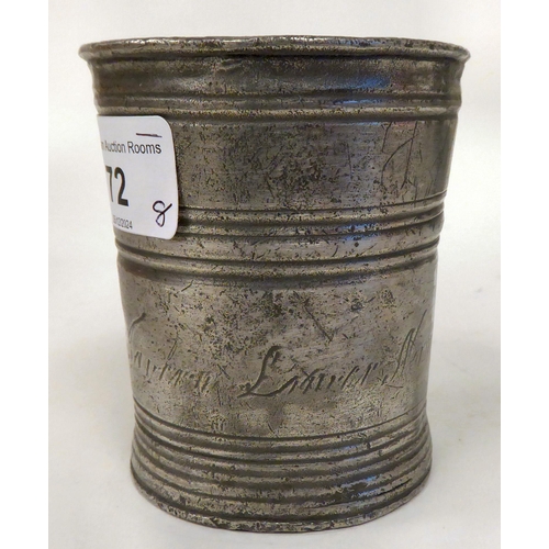 72 - 18th/19thC pewter artefacts: to include a range kettle with an animals head spout; and a pewter inkw... 