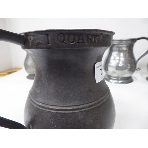 75 - Twelve similar 18th and 19thC pewter quart size (approx.) baluster shape mugs