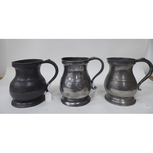 75 - Twelve similar 18th and 19thC pewter quart size (approx.) baluster shape mugs