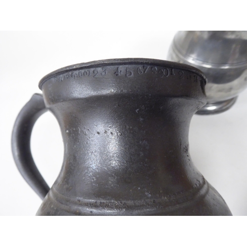 75 - Twelve similar 18th and 19thC pewter quart size (approx.) baluster shape mugs