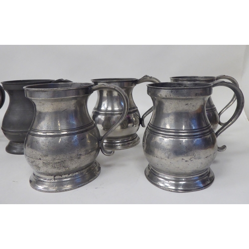 78 - Twelve similar 18th and 19thC pewter tankards/measures of waisted, baluster form