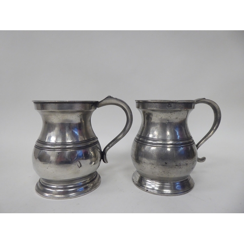 78 - Twelve similar 18th and 19thC pewter tankards/measures of waisted, baluster form