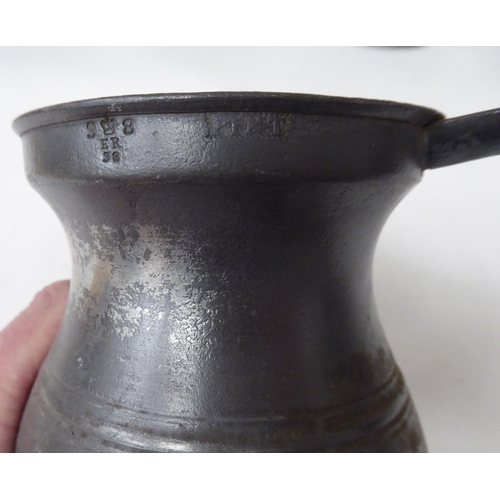 79 - Fourteen 17th and 18thC pewter, baluster shape measures  largest approx. one pint