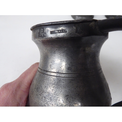 79 - Fourteen 17th and 18thC pewter, baluster shape measures  largest approx. one pint