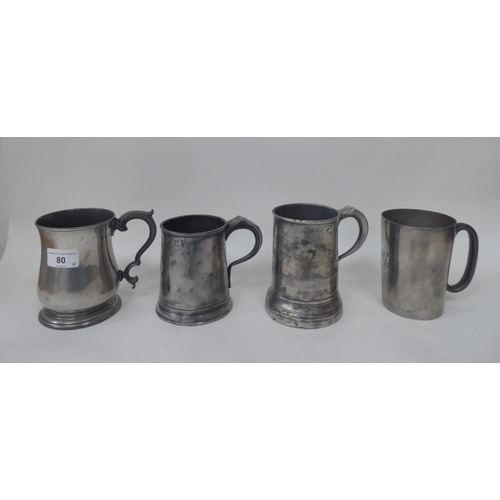 80 - Eighteen 18th and 19thC pewter mugs, one-two pints approx. of varying design