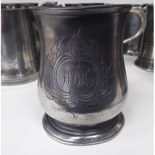 80 - Eighteen 18th and 19thC pewter mugs, one-two pints approx. of varying design