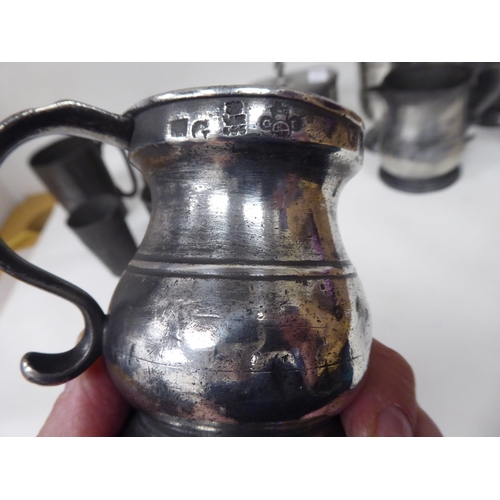 81 - Various 18th and 19thC pewter mugs, one pint and less of varying design