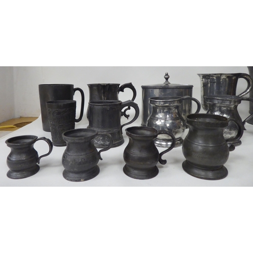 81 - Various 18th and 19thC pewter mugs, one pint and less of varying design