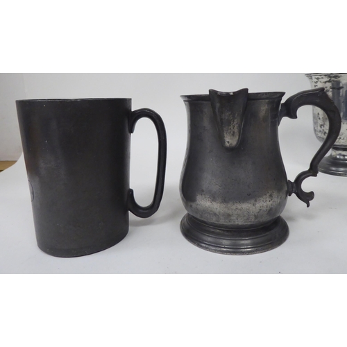 81 - Various 18th and 19thC pewter mugs, one pint and less of varying design