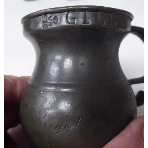 81 - Various 18th and 19thC pewter mugs, one pint and less of varying design