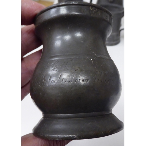 81 - Various 18th and 19thC pewter mugs, one pint and less of varying design