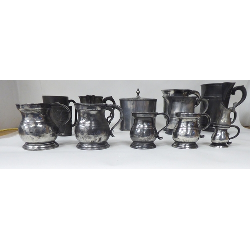 81 - Various 18th and 19thC pewter mugs, one pint and less of varying design