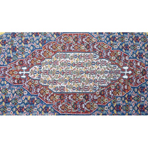 386 - A Senneh Kelim rug with a central diamond motif, on a yellow ground  76