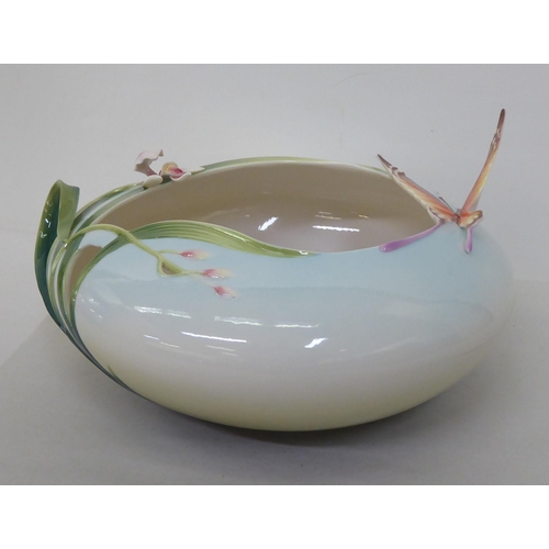 174 - A Franz porcelain table centrepiece bowl, decorated with a butterfly and reeds  4