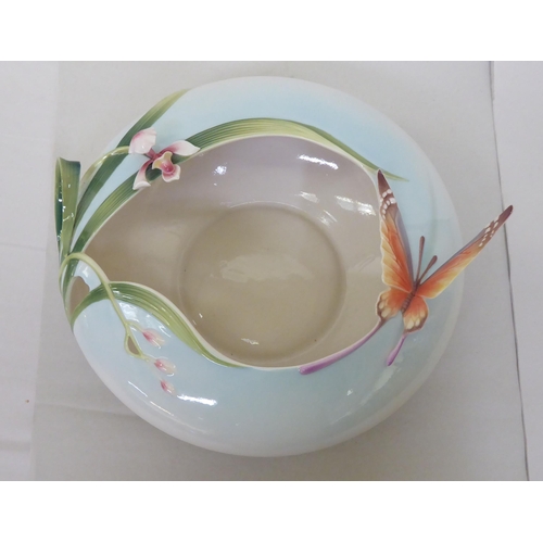 174 - A Franz porcelain table centrepiece bowl, decorated with a butterfly and reeds  4