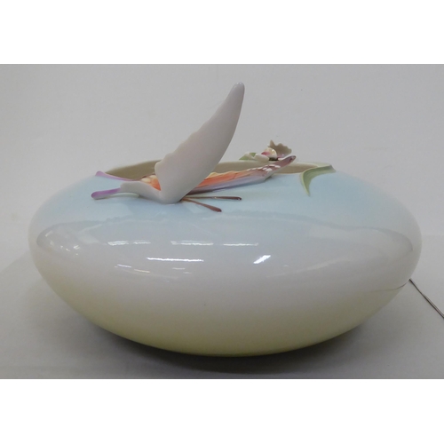 174 - A Franz porcelain table centrepiece bowl, decorated with a butterfly and reeds  4