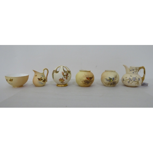 181 - Six items of Royal Worcester blush china collectables: to include a cream jug with gilded ornament, ... 