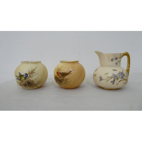 181 - Six items of Royal Worcester blush china collectables: to include a cream jug with gilded ornament, ... 