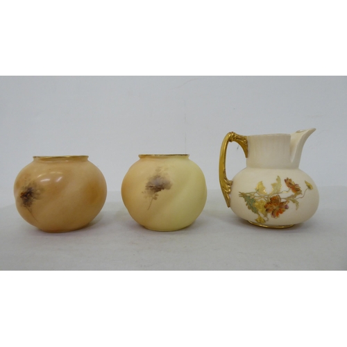 181 - Six items of Royal Worcester blush china collectables: to include a cream jug with gilded ornament, ... 